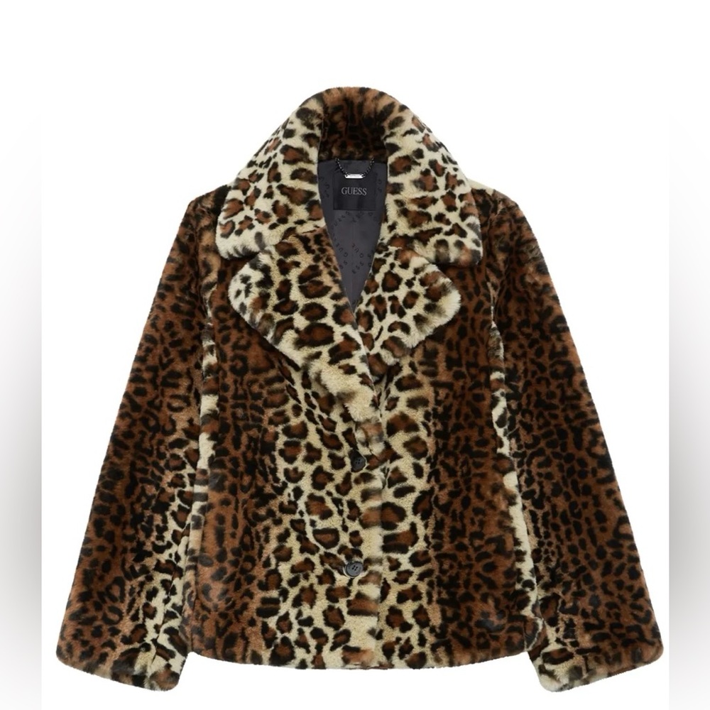 GUESS Women's Animal Print Fur Coat